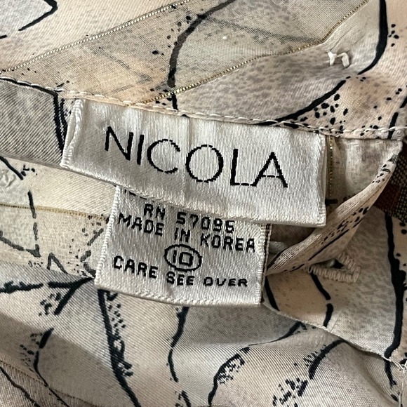 Vintage Nicola Mockneck Blouse Size 10 Beige Black Metallic Y2K Retro Mod Glam - Picture 8 of 13